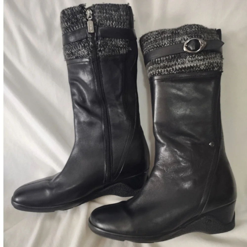 Blondo Canada Aqua Protect Black Leather Knit Cuff Boots Womens 10M‎ B1388-11